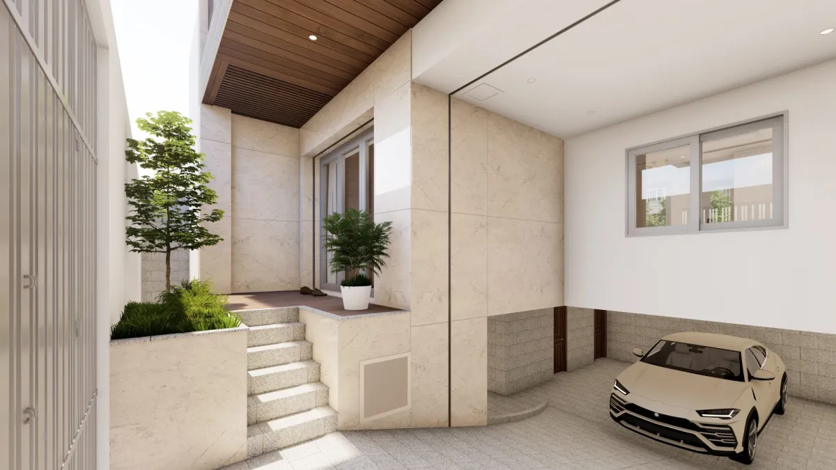 Phối cảnh sảnh và gara MP Villa