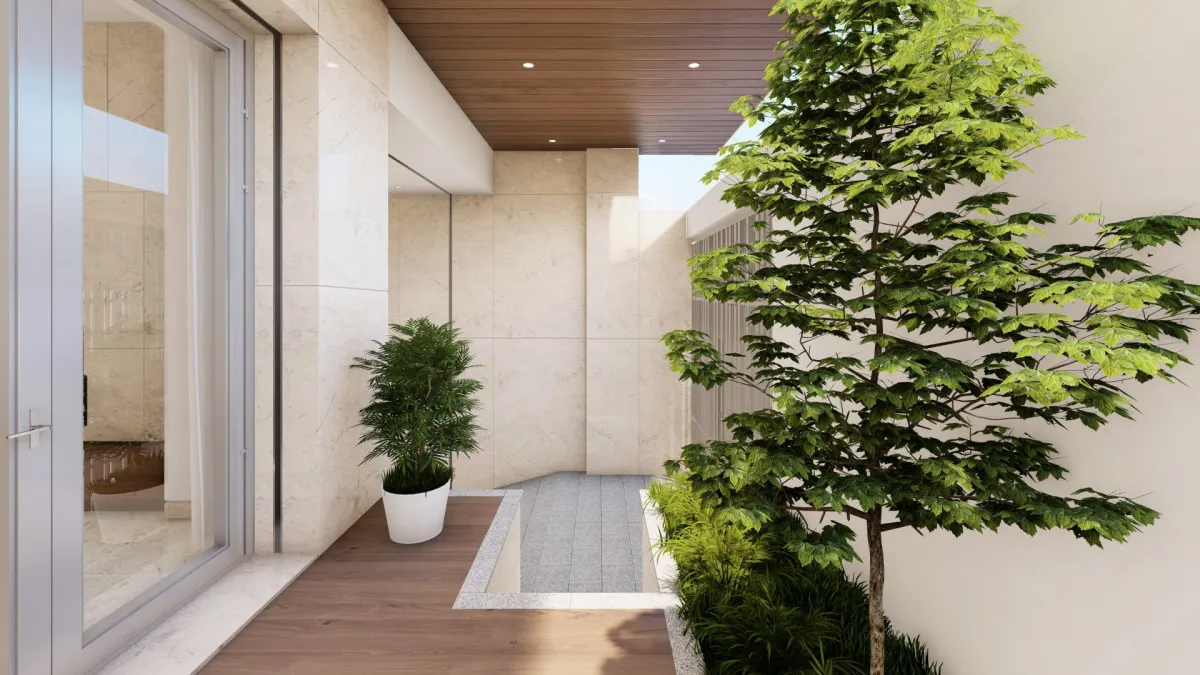 Phối cảnh sân trong và cây xanh MP Villa